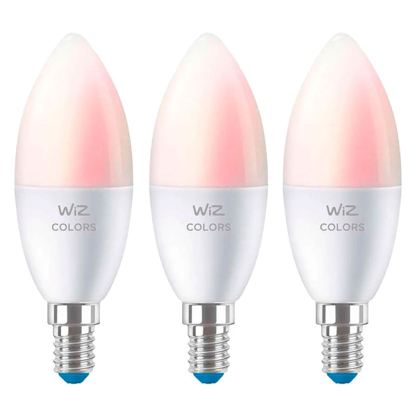 WIZ Pack 3 Foco vela LED inteligente C37, E14 Wifi, 4.9W, multicolor, 470 lúmenes, 15000 horas, 929002448812