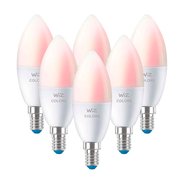 WIZ Pack 6 Foco vela LED inteligente C37, E14 Wifi, 4.9W, multicolor, 470 lúmenes, 15000 horas, 929002448812