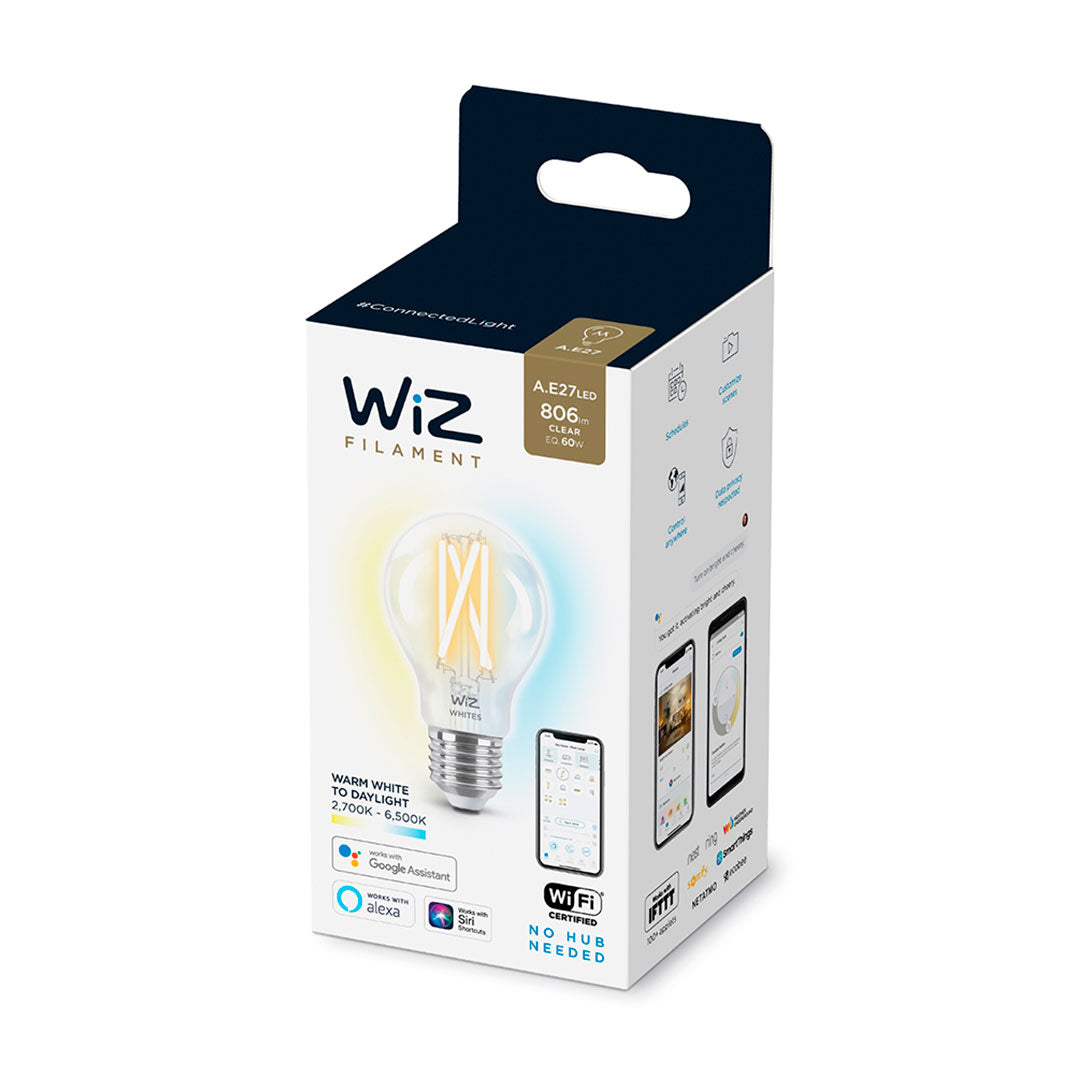 WIZ PACK-6 Foco de Filamento Inteligente A60 E27 Luz Blanca Cálida y Fría 7W 806Lúmenes