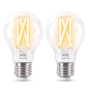 Pacote de 2 lâmpadas inteligentes de filamento transparente WIZ de 7 W, A60, E27, luz branca quente e fria, 806 lúmens, 929003017212 