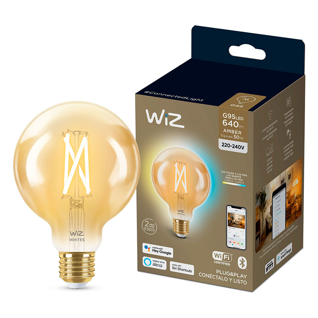 WIZ PACK-3 Foco Globo Filamento Inteligente Ambar G95 E27 6.9W 640Lúmenes