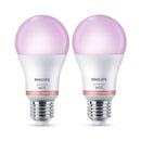WIZ Pack 2 Lâmpada RGB inteligente A60, E27 para uso interno, 60 W, 806 lúmens, 25.000 horas, 929003601011