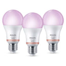 WIZ Pack 3 Lâmpada RGB inteligente A60, E27 para uso interno, 60 W, 806 lúmens, 25.000 horas, 929003601011