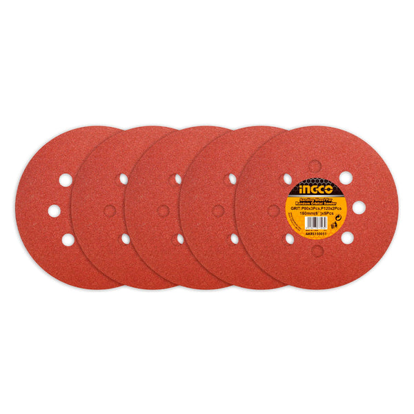 INGCO AKRS125051 Set de 5 hojas de disco de lija de velcro 125mm para rotorbital para RS3208, URS3208 y CROSLI2001