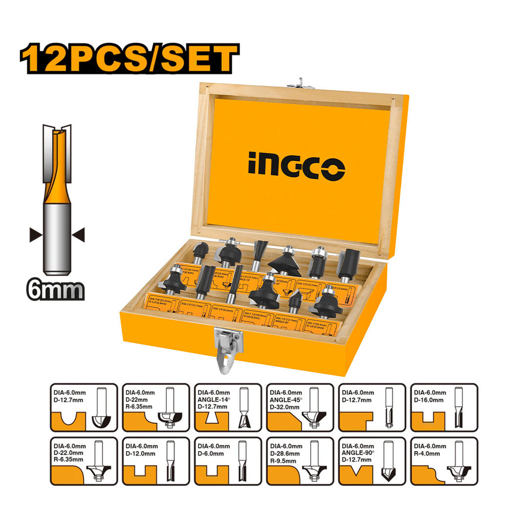 INGCO AKRT1201 Kit 12 fresas 6mm para fresadora ruteadora