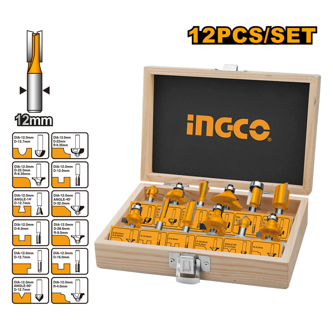INGCO AKRT1221 Kit 12 fresas 12mm para fresadora ruteadora