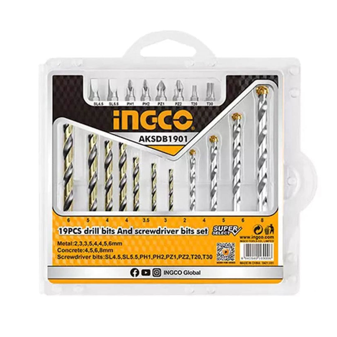 INGCO AKSDB1901 Set de brocas para concreto y metal 19 piezas