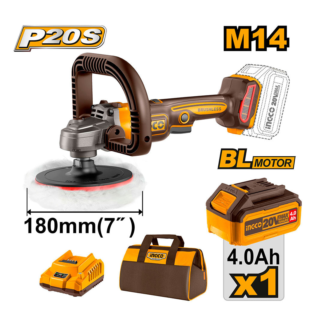INGCO APLI20181 Pulidora inalámbrica M14 20V + batería + cargador