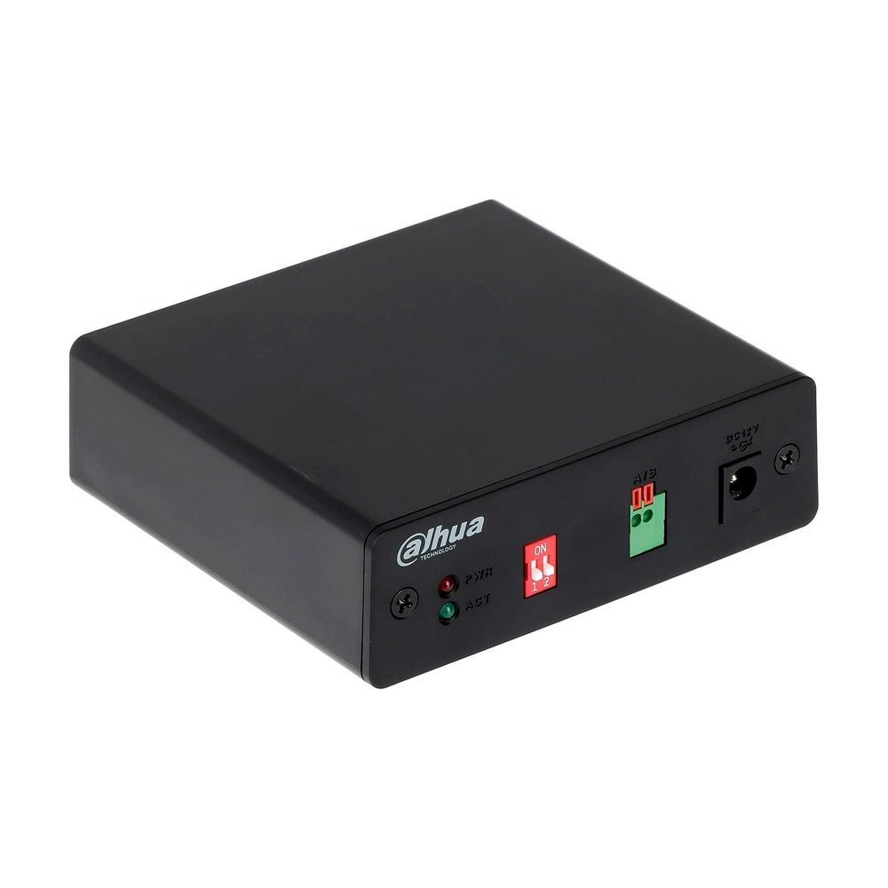 Caja de control Dahua negra, conexiones eléctricas y botones, equipo de seguridad electrónica
