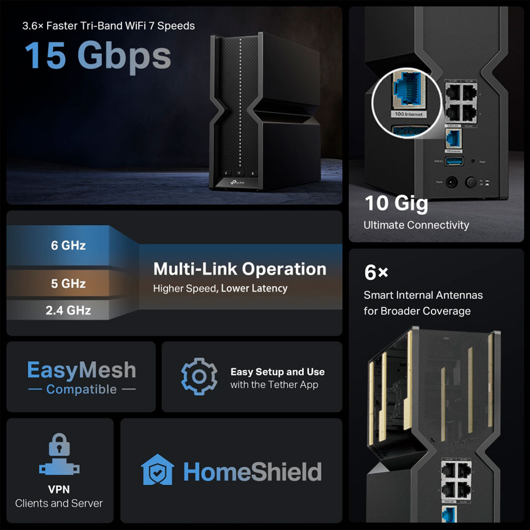 TP-LINK ARCHER BE700 Router WiFi7 BE15000 Triple Banda