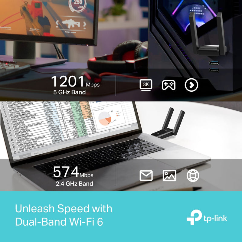TP-LINK Archer TX30U Plus Adaptador, USB inalámbrico, de alta ganancia, con antenas duales, AX1800