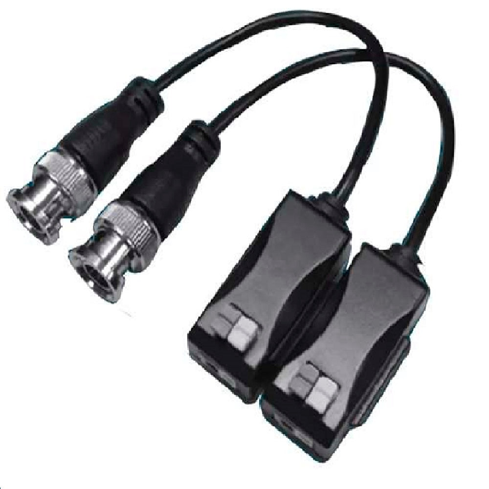 Pareja de baluns de video UTP HD 4K con conectores BNC para cámaras de seguridad.