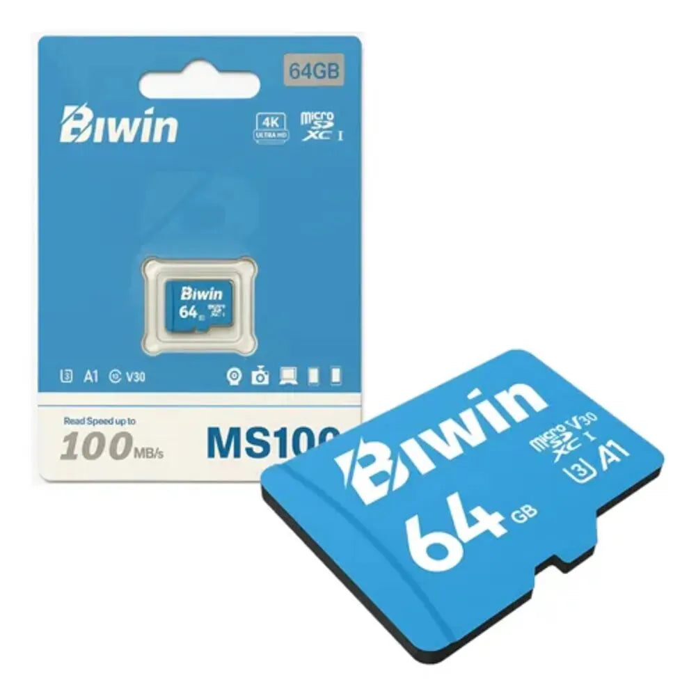 BIWIN BMMS100064G Memoria MicroSD MS100 64GB Tarjeta Flash UHS-I 100/30Mbps C10 U3 V30 A1