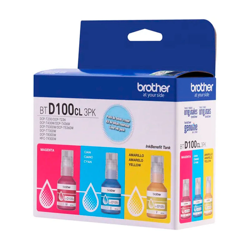 BROTHER BTD100CL3PK Pack de 3 tintas de color D100 C/M/Y para InkBenefit Tank