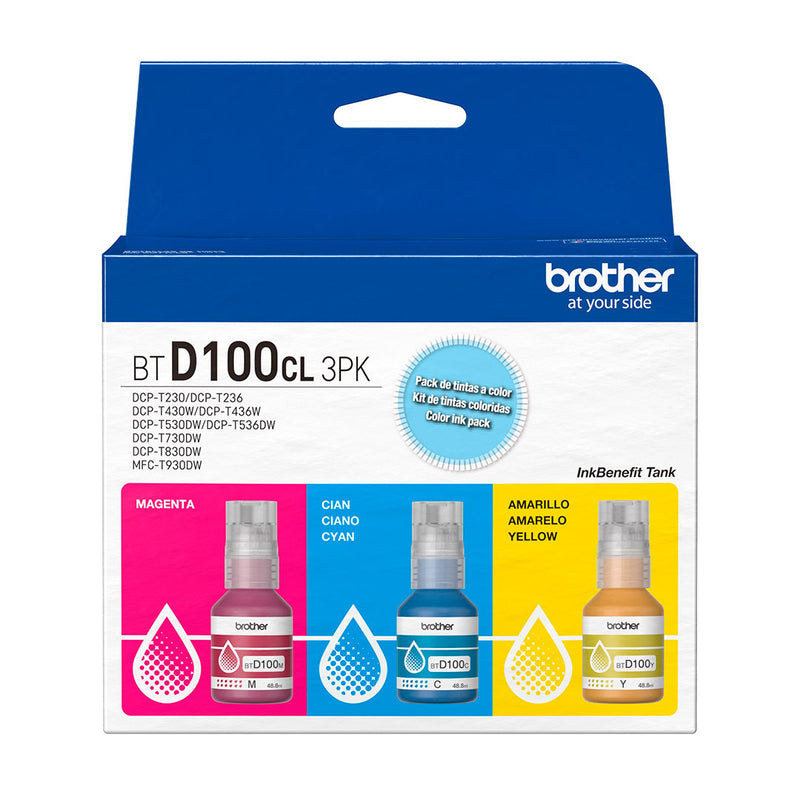 BROTHER BTD100CL3PK Pack de 3 tintas de color D100 C/M/Y para InkBenefit Tank