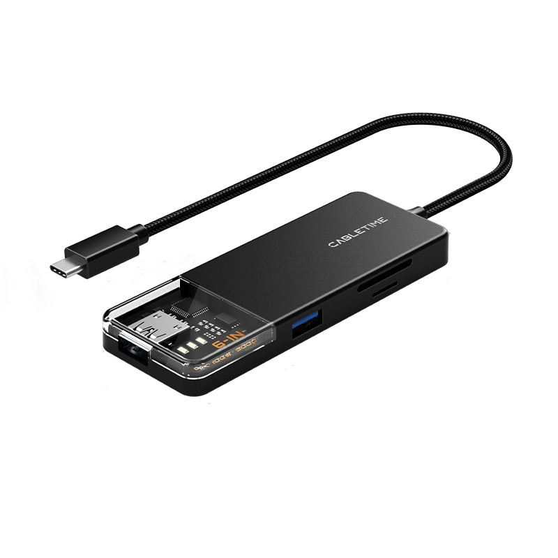 CABLETIME CB04B Adaptador Hub USB-C 6 Puertos CT-HUBT4-PB