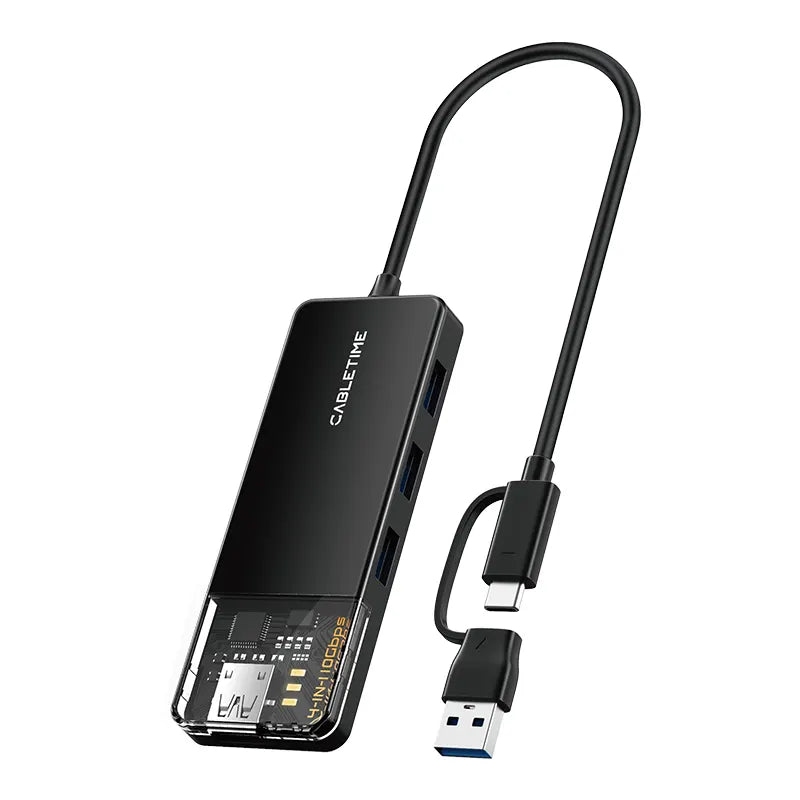 CABLETIME CB05B Adaptador Hub USB-C/USB-A 3.2 4 Puertos CT-HUBT5-PB