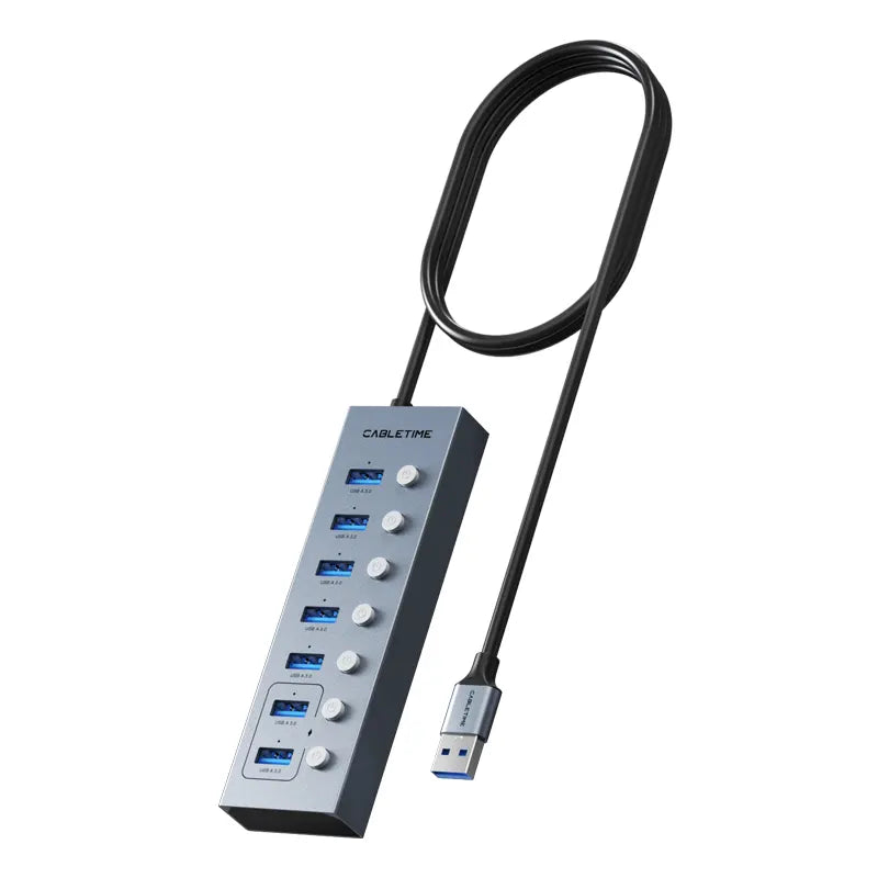 CABLETIME CB47G Adaptador de USB-A/USB-A 3.0 7 Puertos CT-HUBU7-AG