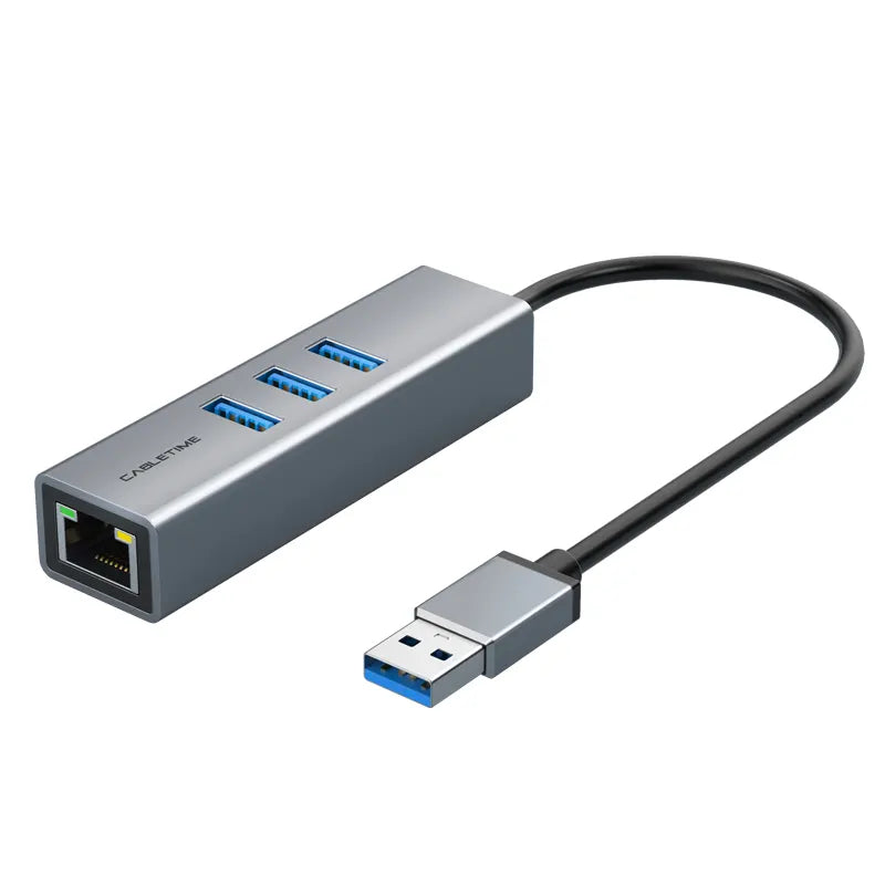 CABLETIME CB55G Adaptador Hub de USB-A/USB-A RJ45 CT-AMLU3-AG