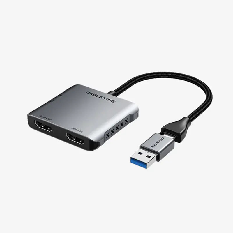 CABLETIME CB67G Capturador de Video HDMI 4K Dual Hembra a USB-A/USB-C Macho CT-ACHC3L-AG