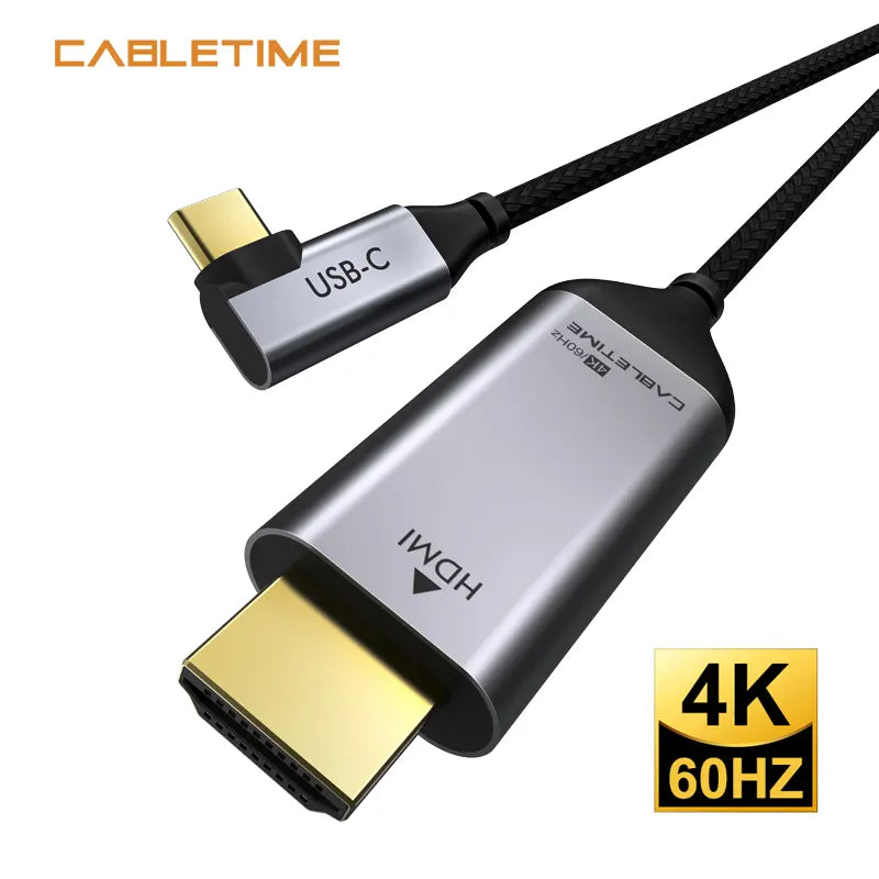 CABLETIME CC11K Cable USB-C 90º Macho a HDMI Macho 4K 60Hz - 1.8m CT-C160-PU31-CMRHD1-S1.8