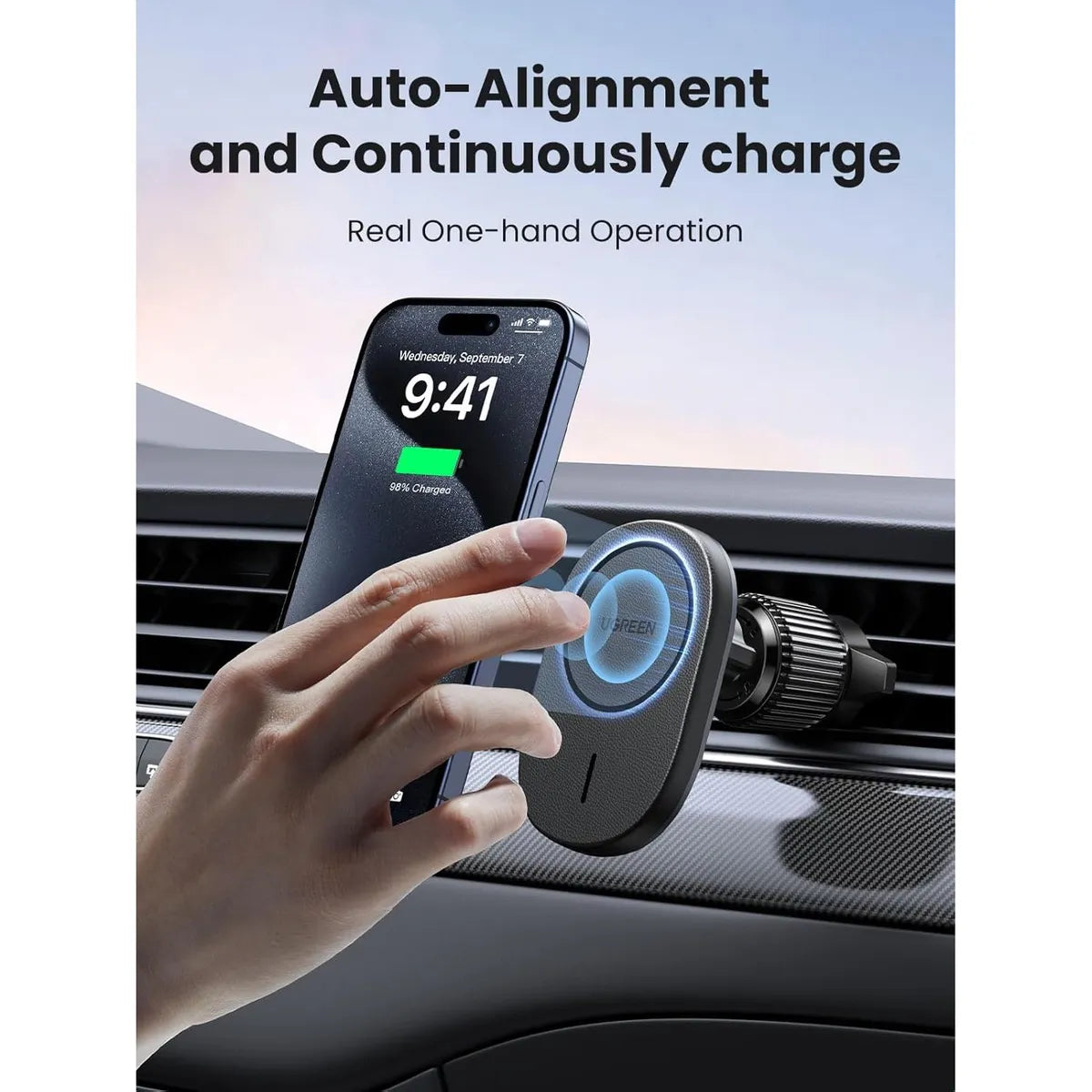UGREEN  CD345 25925 Cargador para Carro iPhone 15 Magsafe Soporte Giro