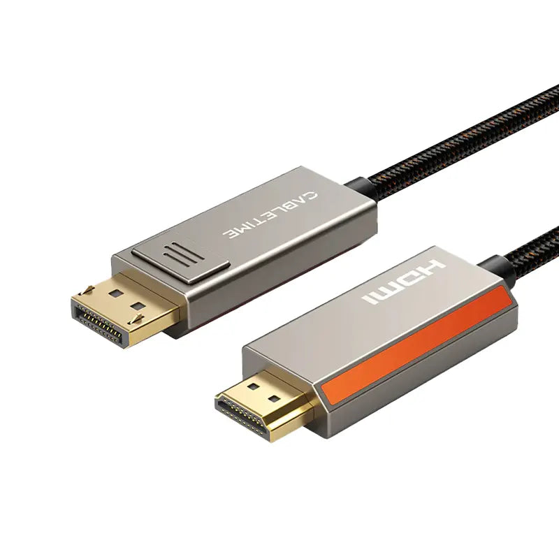CABLETIME CD36L Cable DisplayPort Macho 8K 60Hz a HDMI Macho 4K 120Hz 2M CT-DMHD8K-ZG2