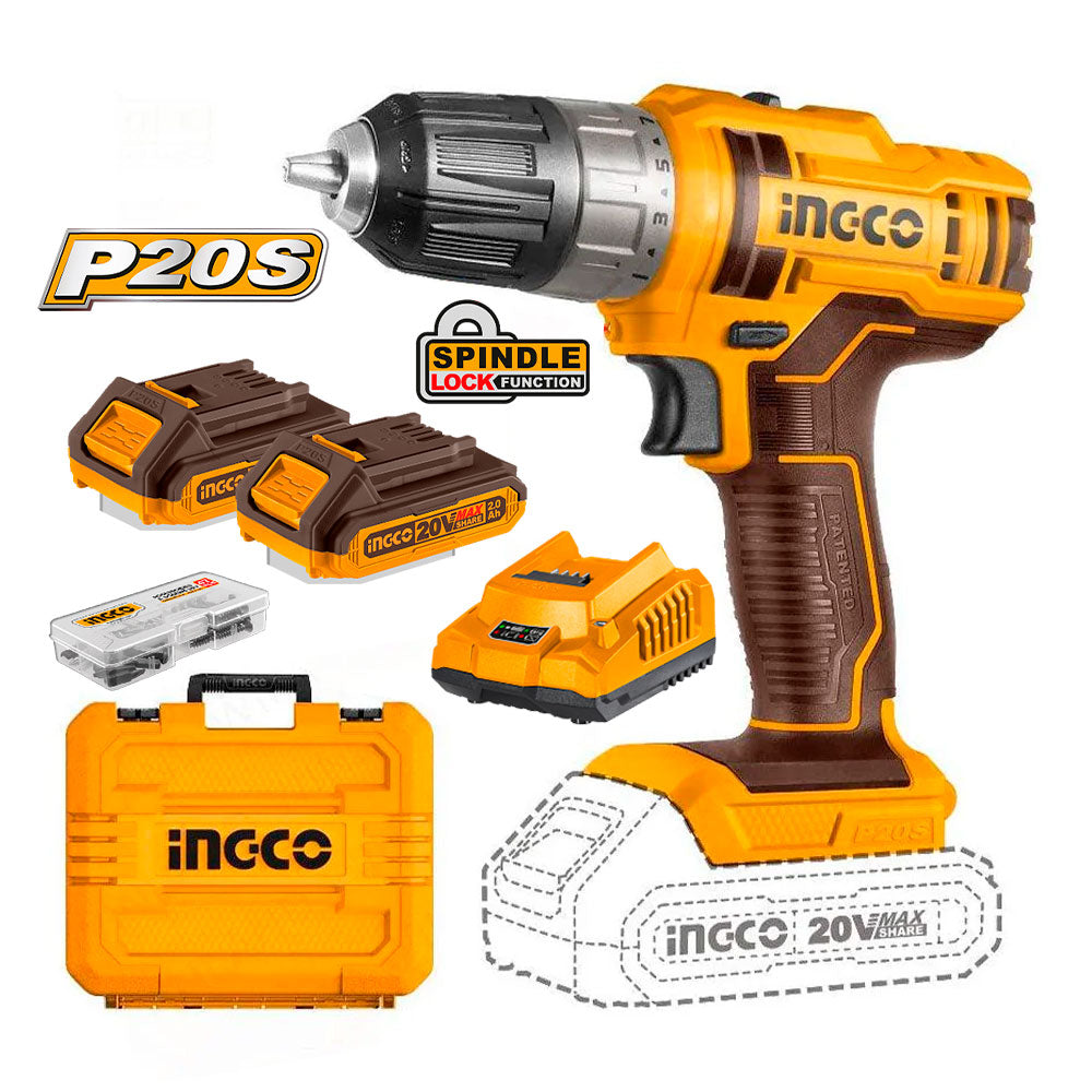 INGCO CDLI200528 Taladro atornillador inalámbrico P20S + 2 baterías 2.0ah 20v