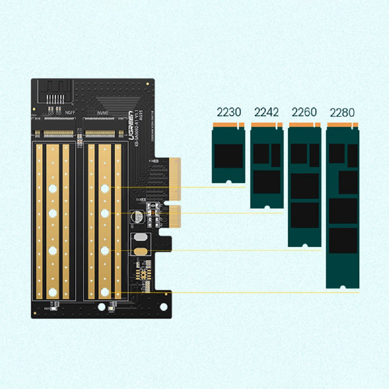 UGREEN CM302 70504 Tarjeta PCIe x4 para SSD x2 M.2 NVME/SATA