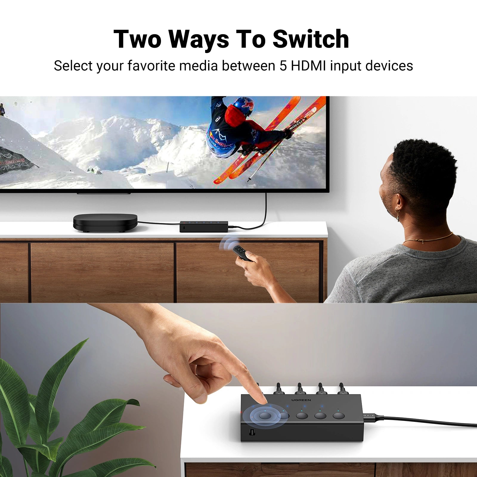 UGREEN CM568 90512 Switch 5 entradas y 1 salida HDMI 4K 60Hz con control remoto