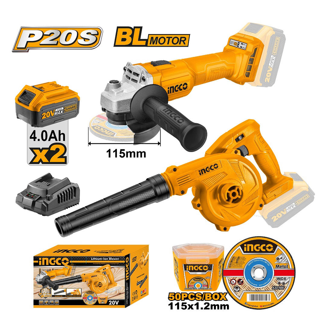 INGCO COSLI2211315 Kit combinado inalámbrico de 2 piezas P20 CAGLI20157 + CABLI20018 + CAGLI20157