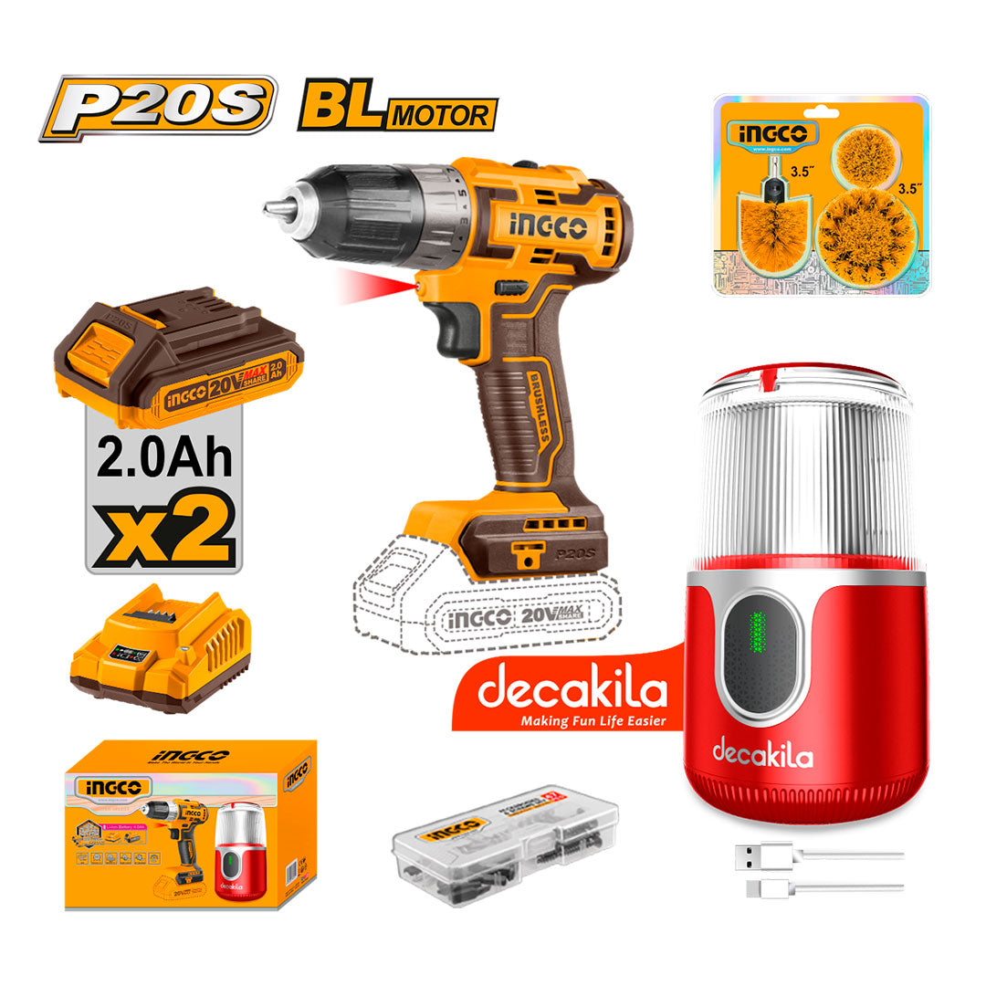 INGCO COSLI23064 Kit de taladro y moledor de café de 2 piezas CDLI20508 + KMCF022R