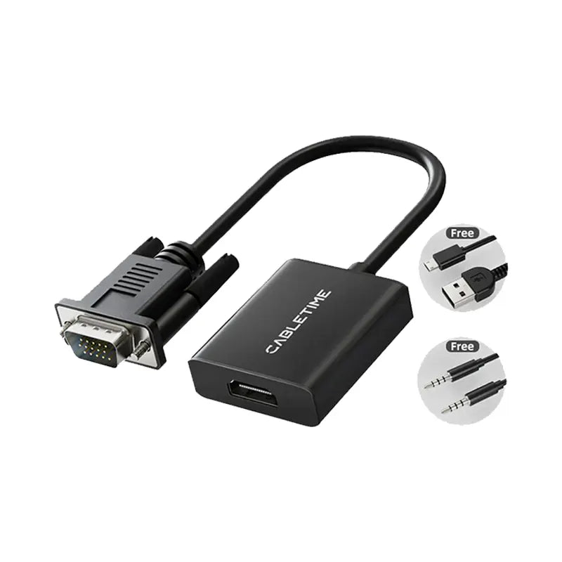 CABLETIME CP54B Adaptador VGA Macho a HDMI Hembra CT-AV582-VGAH-0.15