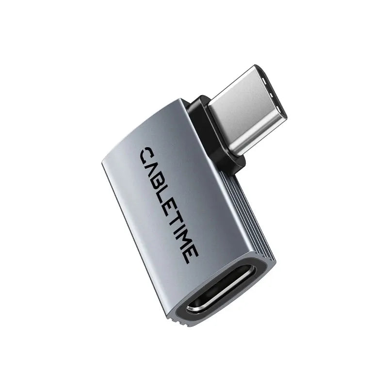 CABLETIME CP83G Adaptador OTG USB-C 90° Macho a USB-C Hembra 8K 240W CT-OTG41-AG