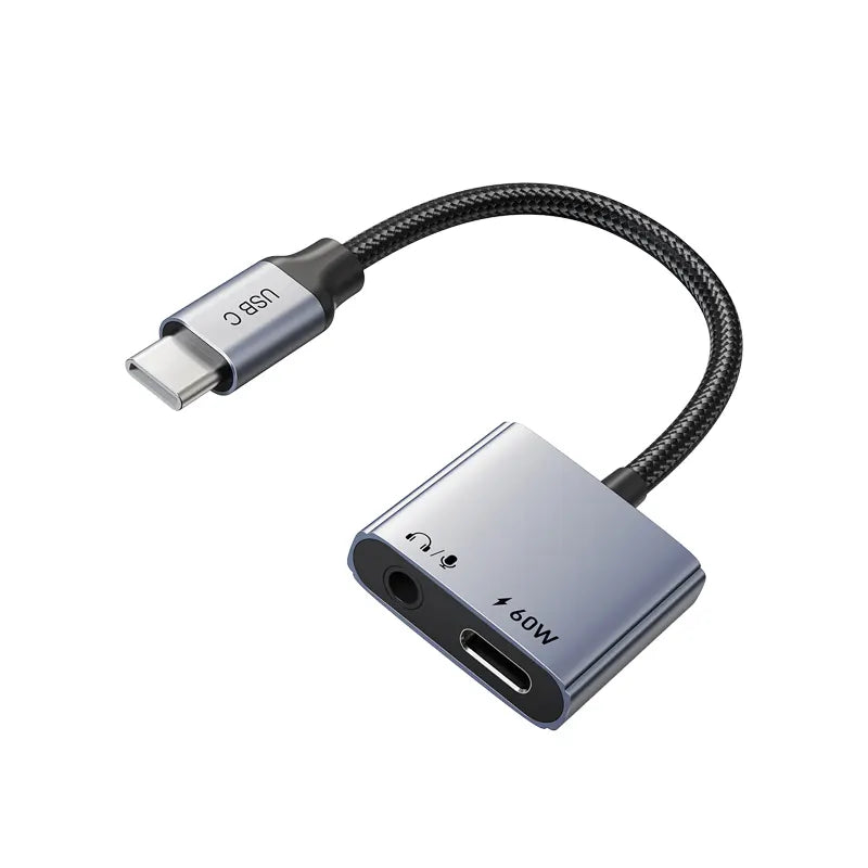CABLETIME CPA1G Adaptador USB-C Macho a Puerto de Audio 3.5 y PD 60W CT-CMAC-AG
