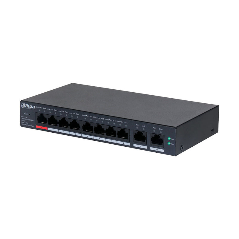 DAHUA DH-CS4010-8GT-110, Switch 8 Puertos POE Giga y 2Uplink Giga 110w