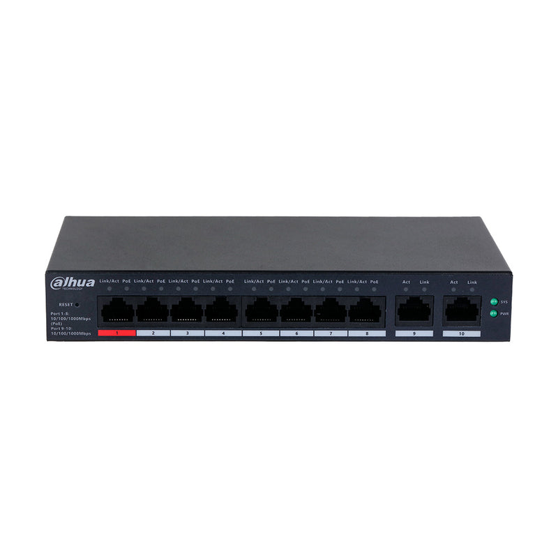 DAHUA DH-CS4010-8GT-110, Switch 8 Puertos POE Giga y 2Uplink Giga 110w