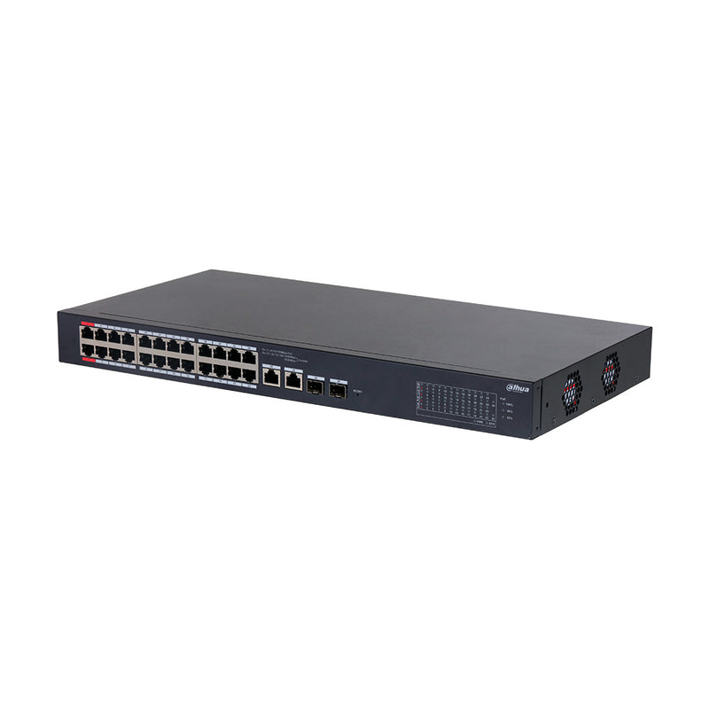 DAHUA DH-CS4226-24ET-240, Switch Cloud 24 Puertos POE 10/100Mbps, 2Uplink Giga, 2SFP, 240w. Administra en nube, Capa 2