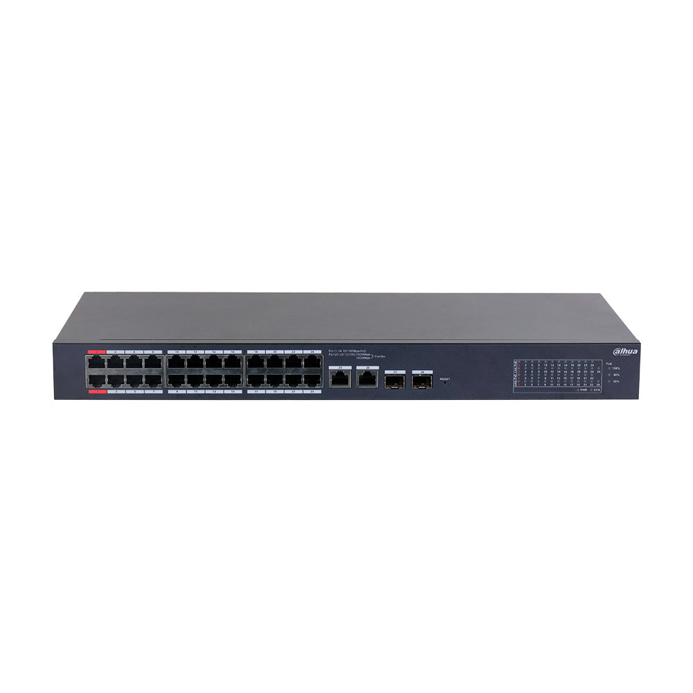 DAHUA CS4226-24ET-240 Switch Cloud 24 Puertos POE 10/100Mbps, 2Uplink Giga, 2SFP, 240w. Administra en nube, Capa 2