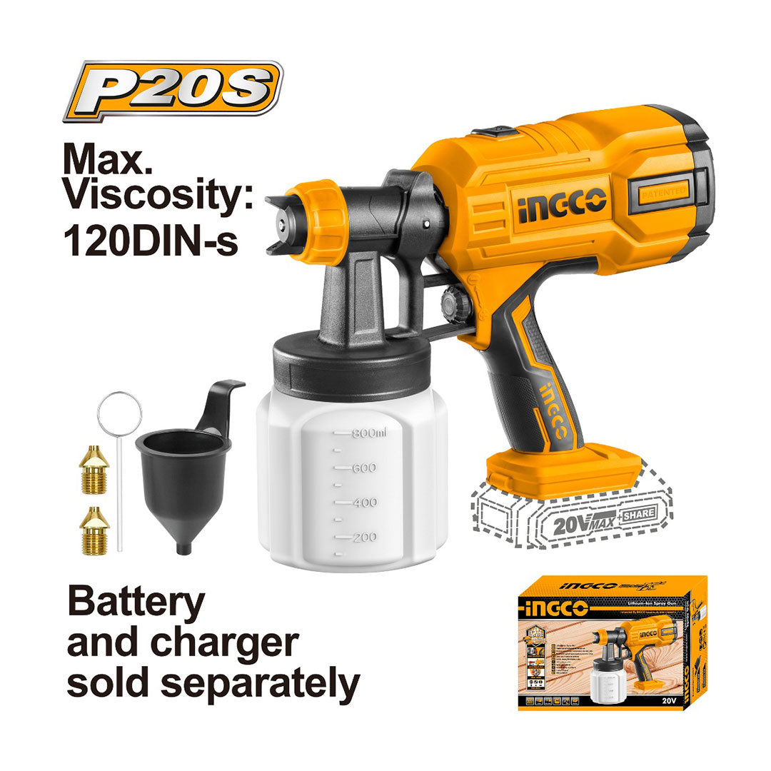 INGCO CSGLI2003 Pistola de pintura 20V 800ML