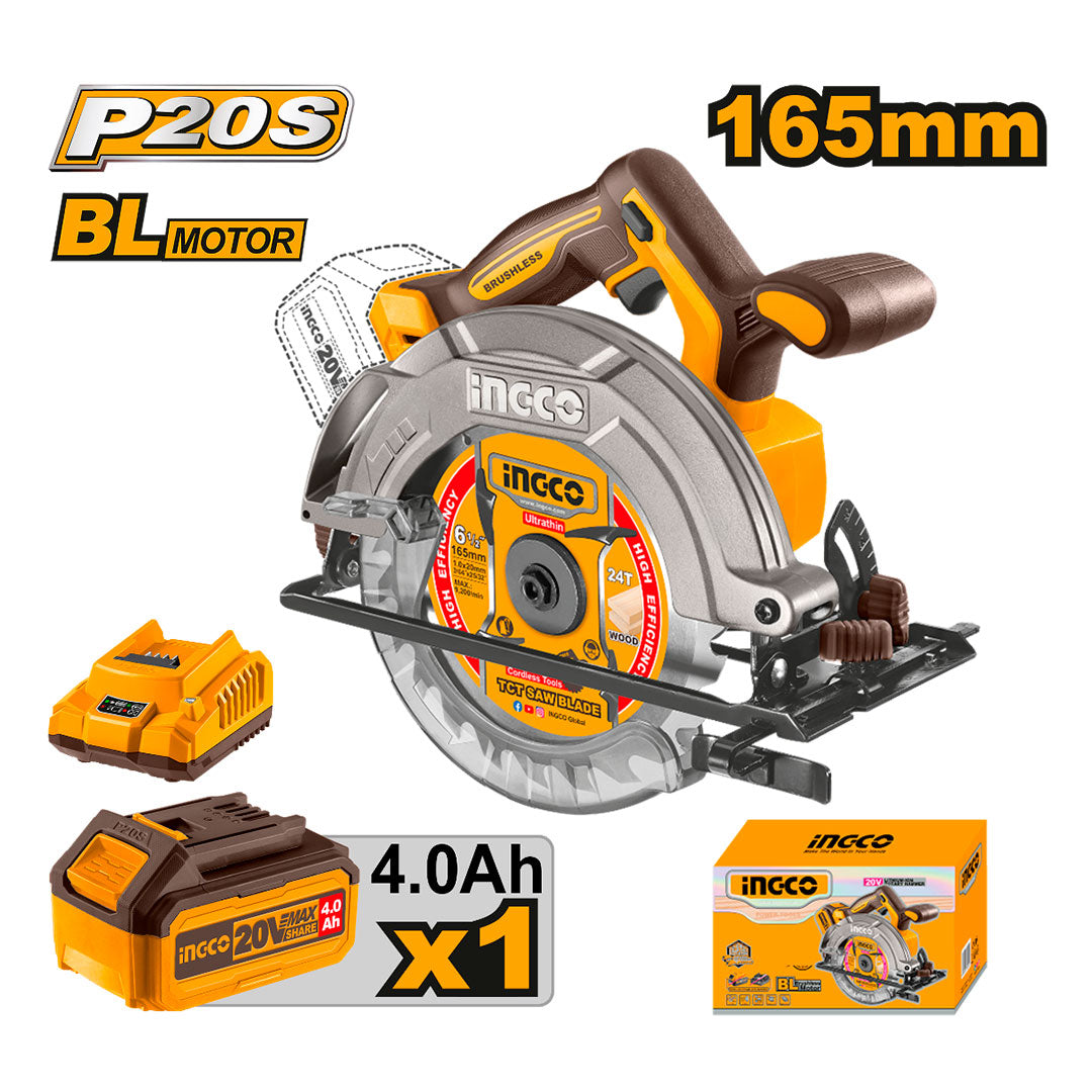 INGCO CSLI16521 Sierra Circular 20V 165mm + batería + cargador