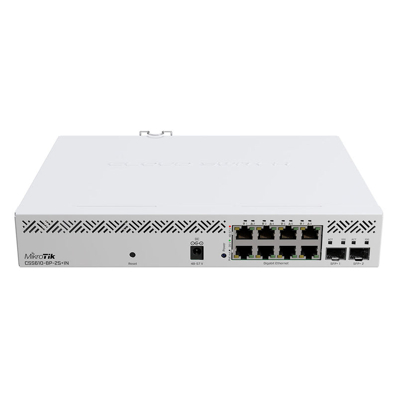 MIKROTIK CSS610-8P-2S+IN Switch con 8 puertos Gigabit compartimentos SFP+ SwOS carcasa de escritorio fuente de alimentación