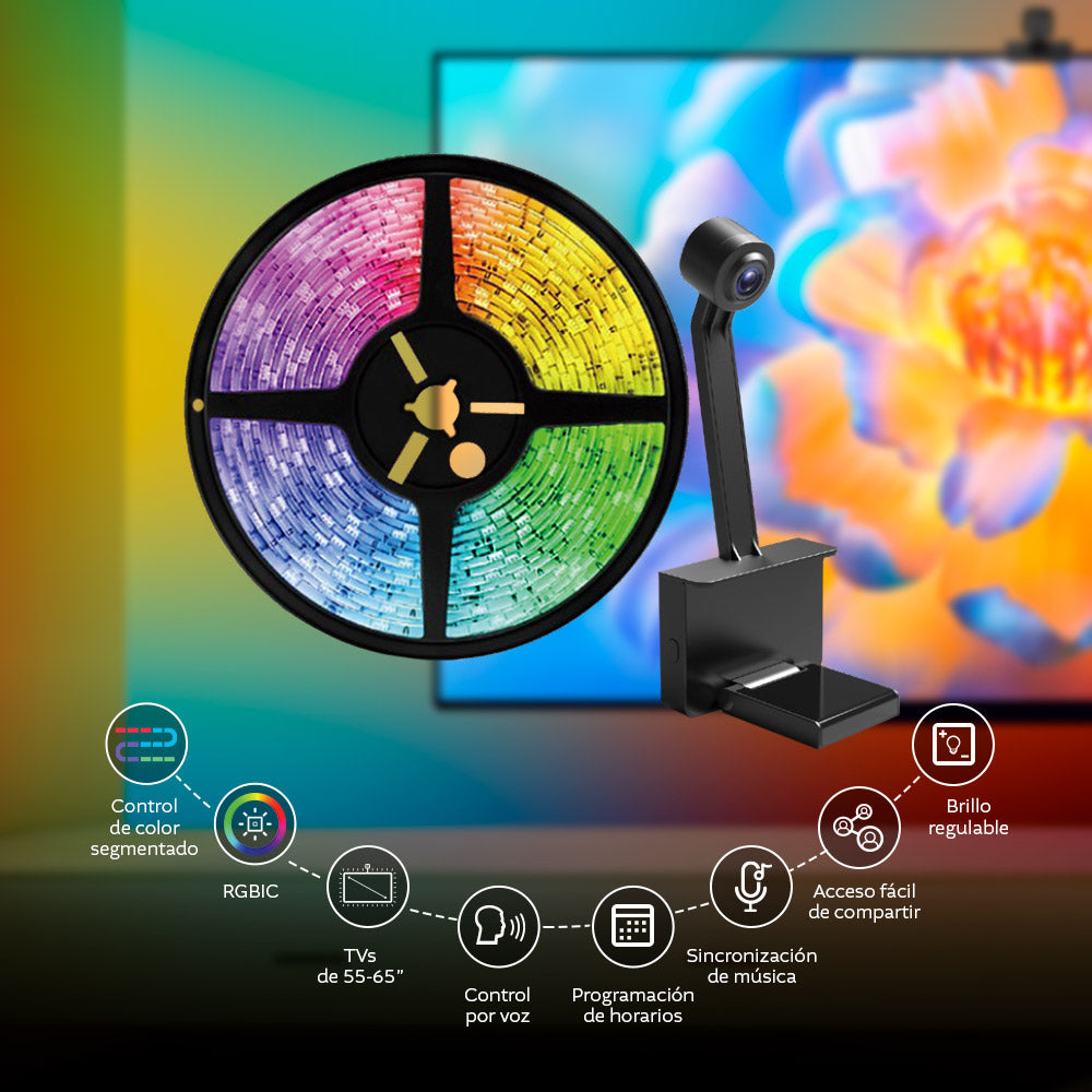 NEXXT SOLUTIONS NHB-S615 Tira Led Inteligente RGBIC y Cámara Para Tv 55-65"