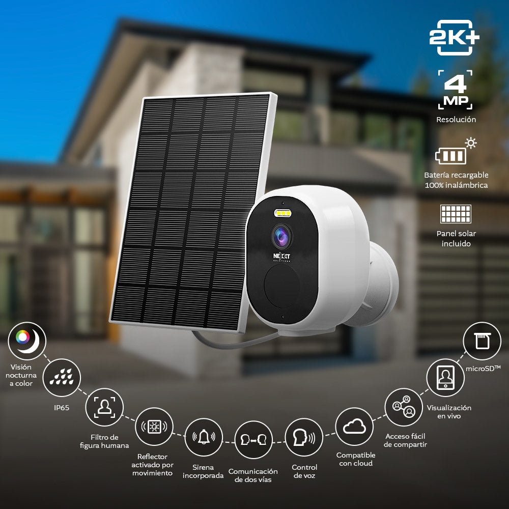 NEXXT SOLUTIONS NHC-OF20S Cámara de Seguridad WIFI 2K+ 4MP con Panel Solar