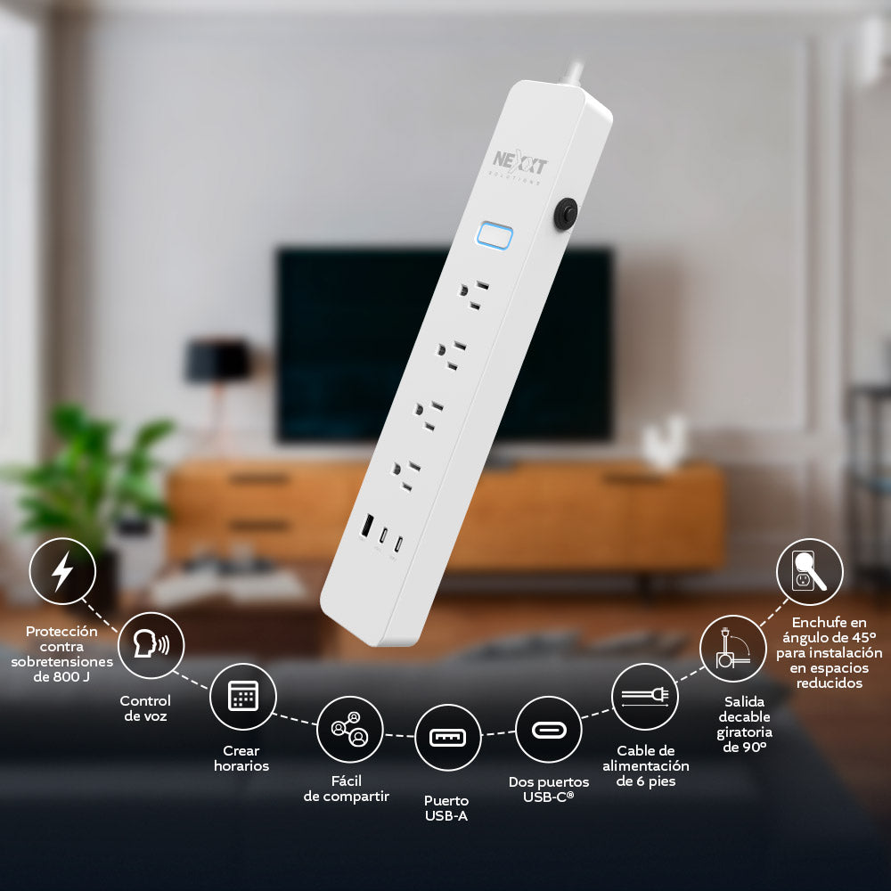 NEXXT SOLUTIONS NHP-E710 Supresor de Picos Wifi Inteligente 4 Tomas + USB-A y USB-C