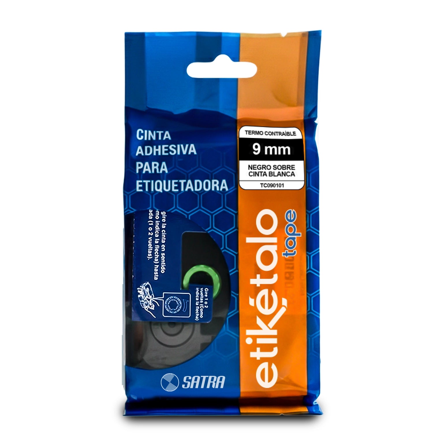ETIKETALO TAPE FX090101 CINTA FLEXIBLE NEGRO SOBRE CINTA BLANCA 9MM