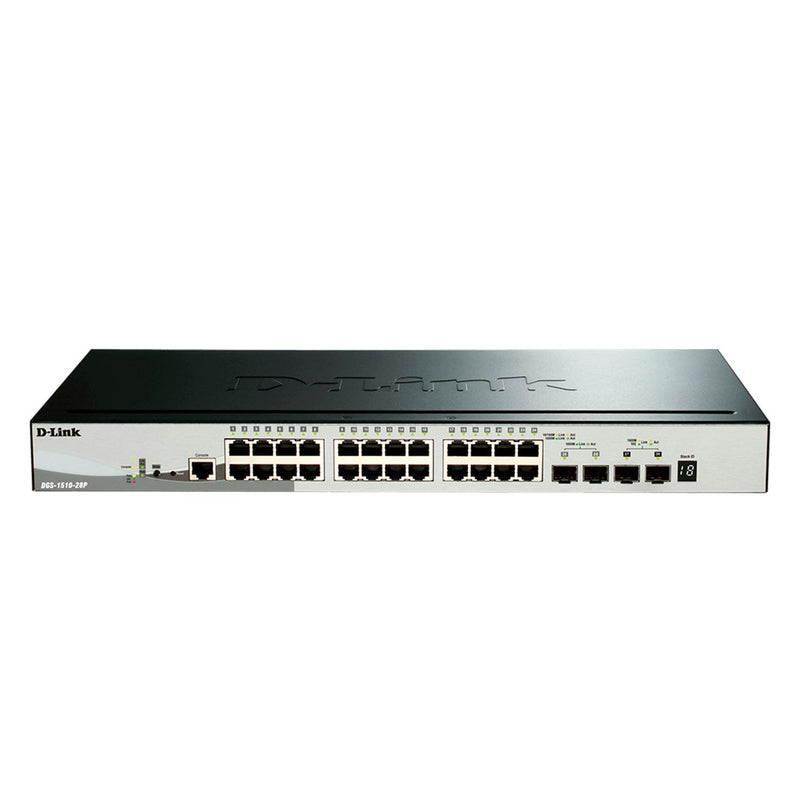 D-LINK DGS-1510-28P Switch administrable de 24 puertos gigabit PoE + 2SFP 1G + 2SFP + 10G Capa 3