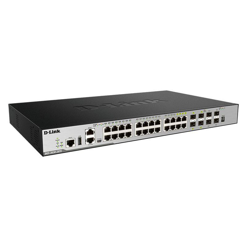 D-LINK DGS-3630-28TC/SI Switch capa L3, 20 RJ45 GBe, 4 SFP GBe, 4 puertos SFP 10 GBe