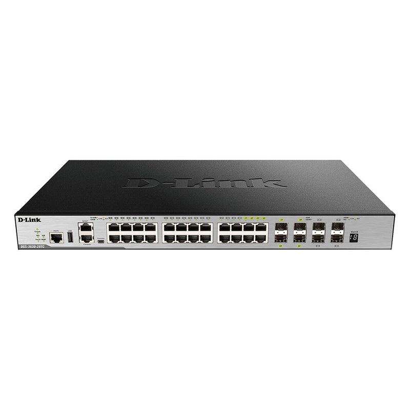 D-LINK DGS-3630-28TC/SI Switch capa L3, 20 RJ45 GBe, 4 SFP GBe, 4 puertos SFP 10 GBe