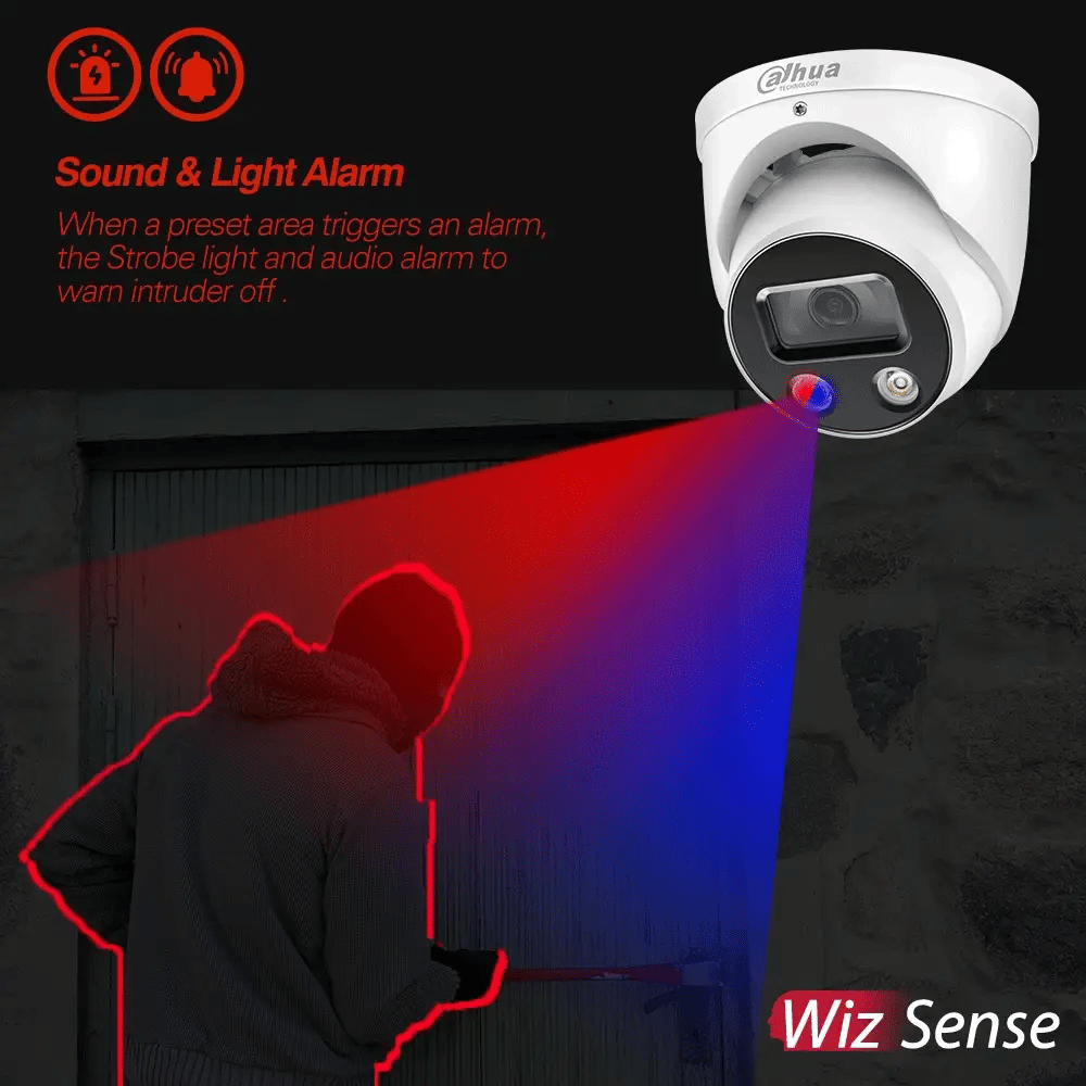 DAHUA IPC-HFW3249T1-AS-PV TIOC Cámara de Seguridad IP POE, 2MP, Full HD, 2.8mm, IP67, WDR. Micrófono y Parlante. LED 40m. WIZSENSE AI FULLCOLOR
